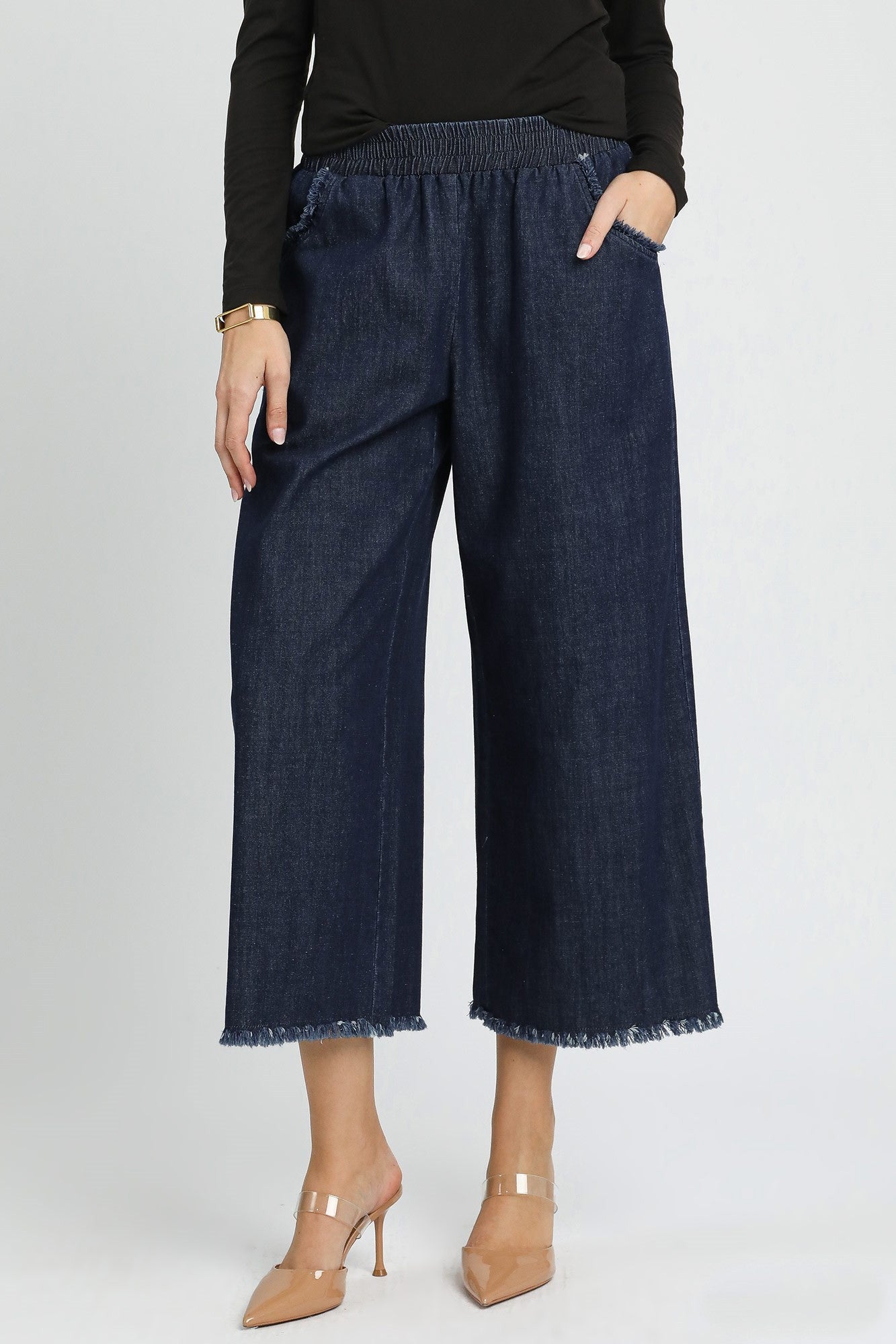 Umgee Fringe Hem Denim Pants in Dark Denim – June Adel