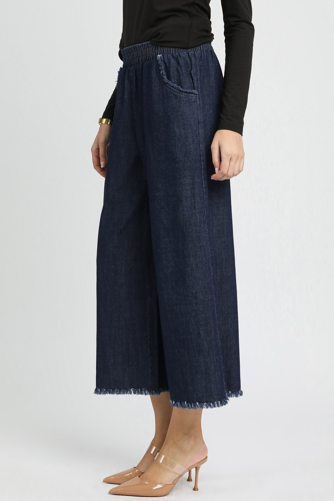 Umgee Fringe Hem Denim Pants in Dark Denim – June Adel