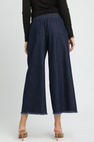 Umgee Fringe Hem Denim Pants in Dark Denim