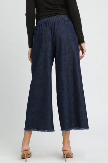 Umgee Fringe Hem Denim Pants in Dark Denim