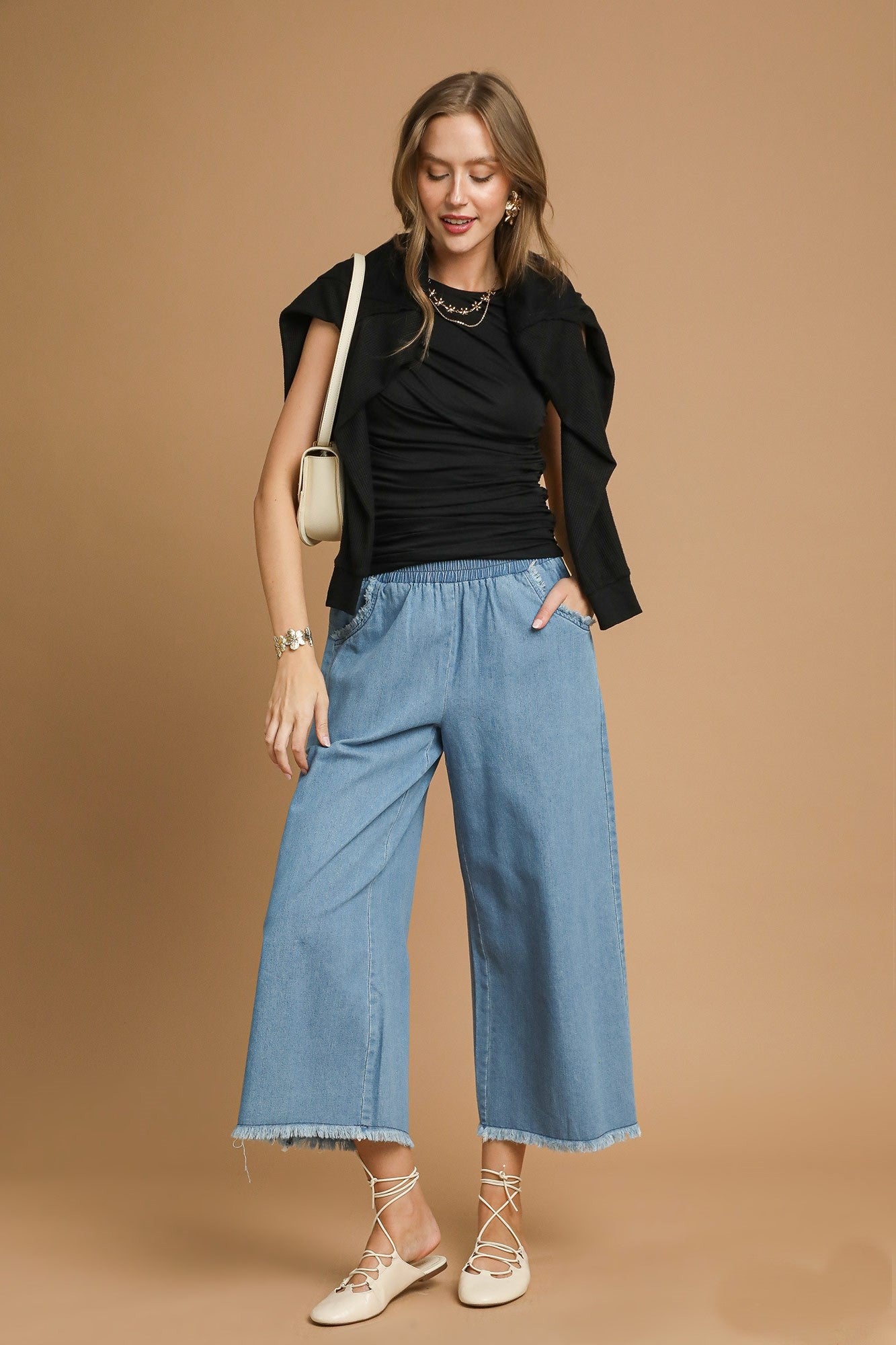 Umgee Fringe Hem Denim Pants in Light Denim – June Adel