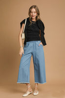 Umgee Fringe Hem Denim Pants in Light Denim