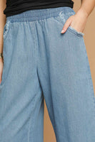 Umgee Fringe Hem Denim Pants in Light Denim