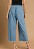 Umgee Fringe Hem Denim Pants in Light Denim