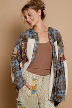 Load image into Gallery viewer, POL Mixed Print Hooded Button Down Top in Choco Multi ON ORDER
