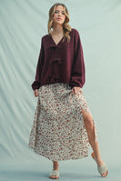 Wishlist Brushed Knit Sweater with Bow Detail Front in Bordeaux