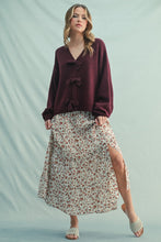 Load image into Gallery viewer, Wishlist Brushed Knit Sweater with Bow Detail Front in Bordeaux
