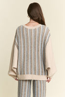 J.nna Vertical Stripe Dolman Sweater in Blue Beige