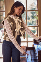 So Me Floral Sherpa Fur Vest in Taupe