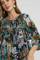 Umgee Floral Print Top in Navy