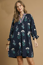 Load image into Gallery viewer, Umgee Exclusive Floral Print Mini Dress with Contrasting Stripe Trim in Midnight Mix
