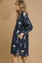 Load image into Gallery viewer, Umgee Exclusive Floral Print Mini Dress with Contrasting Stripe Trim in Midnight Mix
