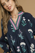 Load image into Gallery viewer, Umgee Exclusive Floral Print Mini Dress with Contrasting Stripe Trim in Midnight Mix
