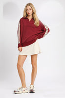 Umgee Luxeknit Pullover Top with Contrasting Leopard Print in Mahogany