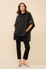 Load image into Gallery viewer, Blue B Solid Color Funnel Neck Studded Dolman Sweatshirt in Black
