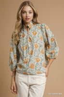 Umgee Abstract Print Puff Sleeve Blouse in Off White Mix