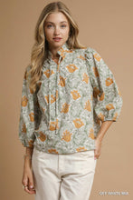 Load image into Gallery viewer, Umgee Abstract Print Puff Sleeve Blouse in Off White Mix
