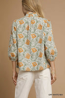Umgee Abstract Print Puff Sleeve Blouse in Off White Mix