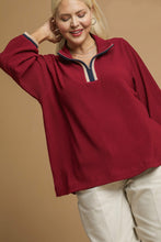 Load image into Gallery viewer, Umgee Ribbed Knit Half Zip Pullover Top in Burgundy
