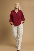 Umgee Ribbed Knit Half Zip Pullover Top in Burgundy
