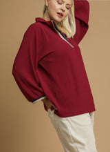 Load image into Gallery viewer, Umgee Ribbed Knit Half Zip Pullover Top in Burgundy
