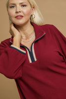 Umgee Ribbed Knit Half Zip Pullover Top in Burgundy