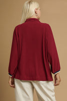Umgee Ribbed Knit Half Zip Pullover Top in Burgundy