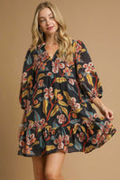 Umgee Tropical Floral Print Mini Dress in Black Mix