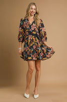 Umgee Tropical Floral Print Mini Dress in Black Mix