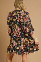 Umgee Tropical Floral Print Mini Dress in Black Mix