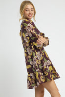 Umgee Tropical Floral Print Mini Dress in Brown Mix