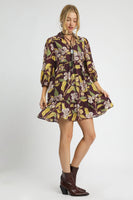 Umgee Tropical Floral Print Mini Dress in Brown Mix