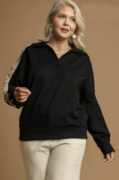 Umgee Luxeknit Pullover Top with Contrasting Leopard Print in Black
