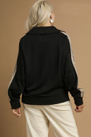 Umgee Luxeknit Pullover Top with Contrasting Leopard Print in Black