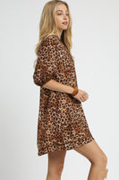 Umgee Leopard Print Mini Dress in Brown