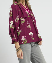 Load image into Gallery viewer, Umgee Exclusive Floral Print Top with Contrasting Stripe Trim in Plum Mix
