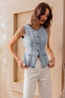 So Me Slim Fit Button Front Vest in Denim