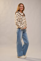 Blue B Floral Print Sherpa Jacket in Brown