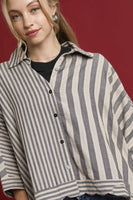 Umgee Mixed Stripe Button Down Top in Black