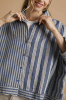 Umgee Mixed Stripe Button Down Top in Denim