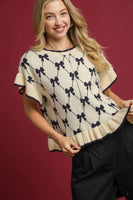 Umgee Diamond Bow Pattern Jacquard Knit Sweater in Cream