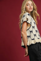 Umgee Diamond Bow Pattern Jacquard Knit Sweater in Cream