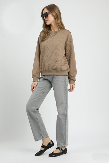 Umgee Cable Knit Pullover Top in Taupe
