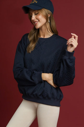 Umgee Cable Knit Pullover Top in Midnight