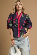 Load image into Gallery viewer, Umgee Floral Print Ruffle Top in Navy Mix
