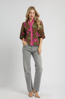 Umgee Floral Print Ruffle Top in Brown Mix