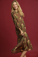 Umgee Floral Print Tiered Maxi Dress in Brown Mix