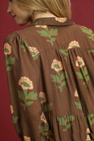 Umgee Floral Print Tiered Maxi Dress in Brown Mix