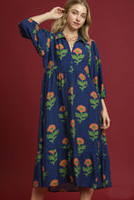 Load image into Gallery viewer, Umgee Floral Print Tiered Maxi Dress in Navy Mix
