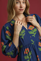 Umgee Floral Print Tiered Maxi Dress in Navy Mix